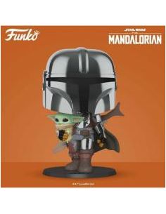 Funko pop star wars the mandalorian el mandaloriano xl version armadura cromatica con yoda en brazos 49931