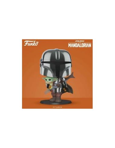 Funko pop star wars the mandalorian el mandaloriano xl version armadura cromatica con yoda en brazos 49931