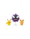 Pack de 3 figuras jazwares pokemon batalla teddiursa pikachu y gastly