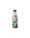 Botella isotermica enesco rosa estampado flores y moto