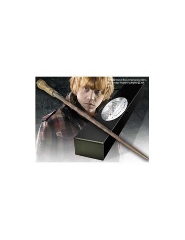 Replica the noble collection harry potter ron weasley varita con caja y placa de identificacion