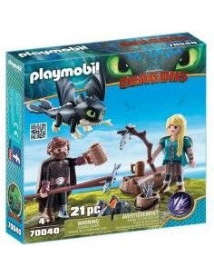 Playmobil como entrenar a tu dragon hipo y astrid con bebe dragon