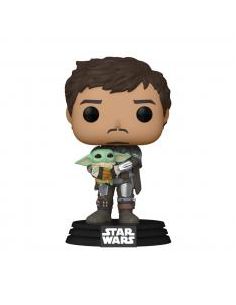 Funko pop star wars the mandalorian mando sujetando baby yoda niño 54525