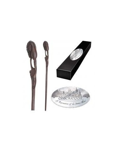 Replica the noble collection harry potter kingsley shaklebolt varita con caja y placa de identificacion