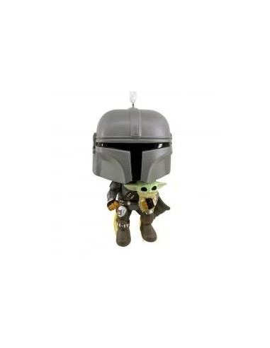 Adorno de navidad funko star wars mandaloriano & grogu  figura de resina