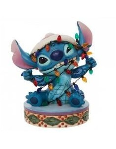 Figura enesco disney stitch envuelto en luces de navidad