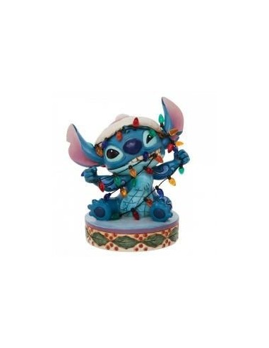 Figura enesco disney stitch envuelto en luces de navidad