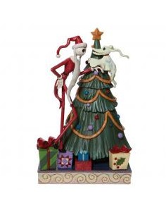 Figura enesco pesadilla antes de navidad santa jack y zero junto a arbol de navidad