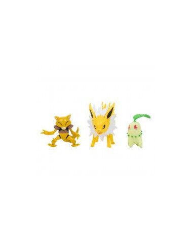 Pack de 3 figuras jazwares pokemon batalla chikorita abra y jolteon 5 cm