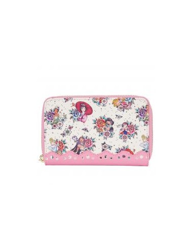 Cartera loungefly disney princesas tatuajes aop zip around wallet