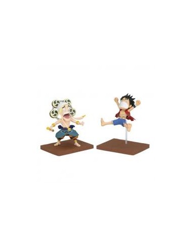 Figura banpresto one piece world collectable figure log stories luffy y enel 8cm